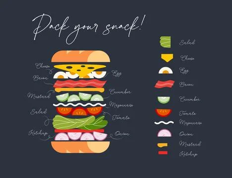 Pack your snack sandwich dark Stock Illustration