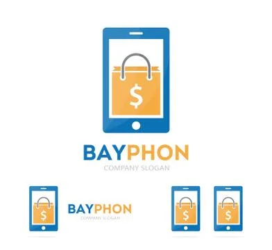 Package and phone logo combination. Shop and mobile symbol or icon. Unique buy Stock Illustration