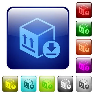 Package arrival color square buttons Stock Illustration