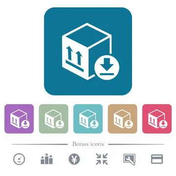 Package arrival flat icons on color rounded square backgrounds Stock Illustration