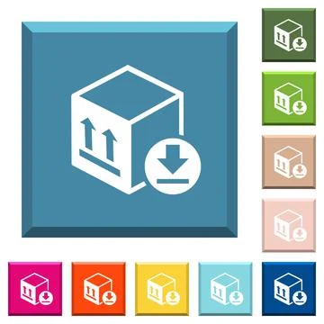Package arrival white icons on edged square buttons Stock Illustration
