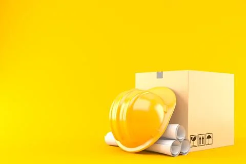Package with blueprints and hardhat Stock Illustration