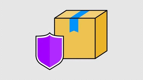 Package box and purple shield Stock Footage 333672247