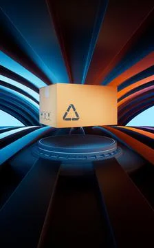 Package box and stage, 3d rendering. Illustrazione stock