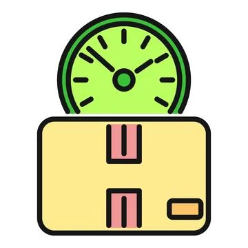 Package box with clock illustrating fast delivery Stock Illustration