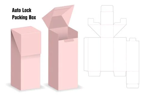 Package box die cut with 3d mock up with auto lock Stock Illustration