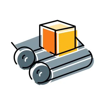 Package box moving on conveyor belt system Stock Illustration