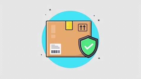 Package Box with Shield. Delivery Insurance Animation Video - Transparent Vídeos de archivo 281180358