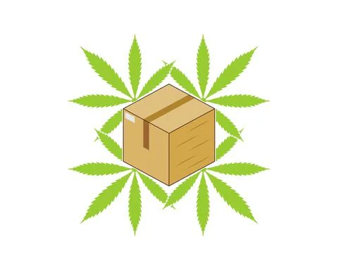 Package with cannabis leaf behind Stock Illustration