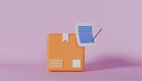 Package cardboard box with document, delivery bill or agreement, shipment Stock Photos
