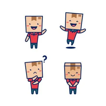 Package cardboard parcel box man character mascot with box head Stock Illustration
