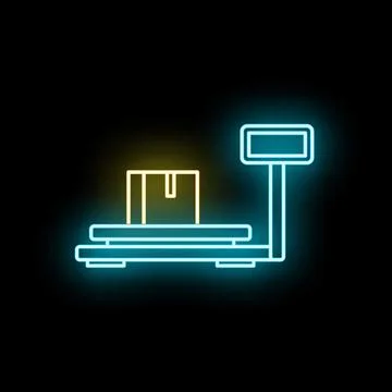 Package on cargo scale measuring weight neon icon Stock Illustration
