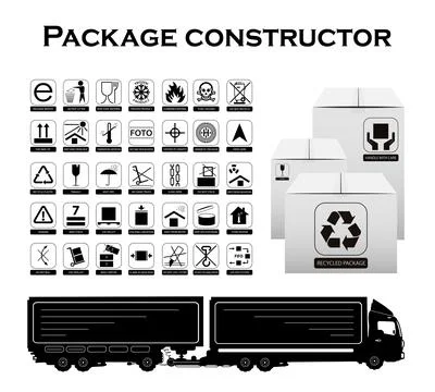 Package constructor. Packaging symbols isolated on transparent background.  Icon Stock-Illustration