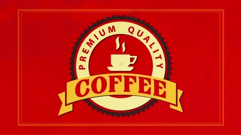 Package cover theme for premium quality coffee with hot cup inside round imprint Stock-Footage 130670737
