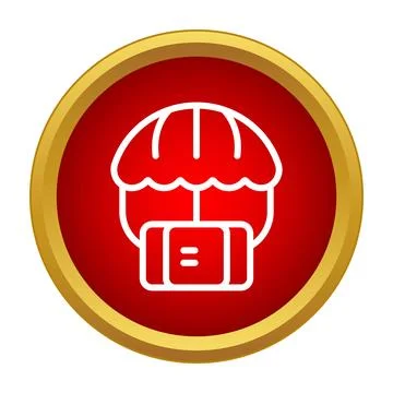 Package delivering via parachute icon on red background Stock Illustration