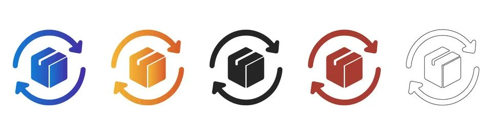 Package delivery and return cycle icon set Stock Illustration