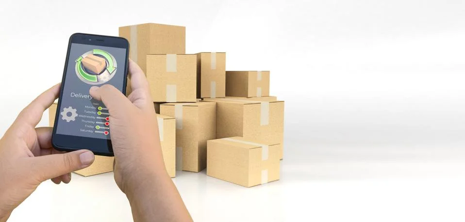 Package delivery control app Fotos de archivo
