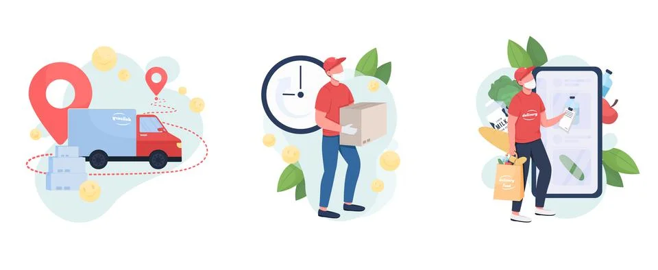 Package delivery flat concept vector illustration set Illustrazione stock