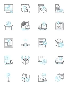 Package Delivery linear icons set. Parcel, Courier, Shipment, Delivery, Express Stock Illustration