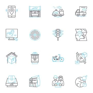 Package Delivery linear icons set. Parcel, Courier, Shipment, Delivery, Express Stock Illustration