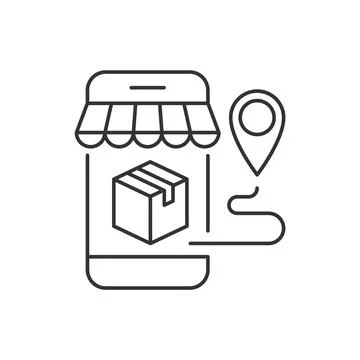 Package delivery from mobile shopping. Editable stroke Stock Illustration