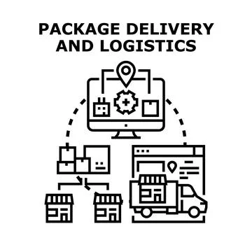 Package delivery process and global logistic distribution system 스톡 일러스트