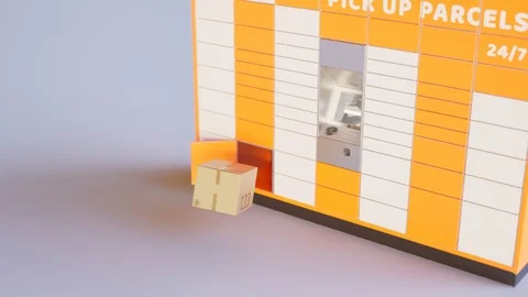 Package delivery process. The cardboard box is delivered to the parcel locker 4K Stock Footage 126306258
