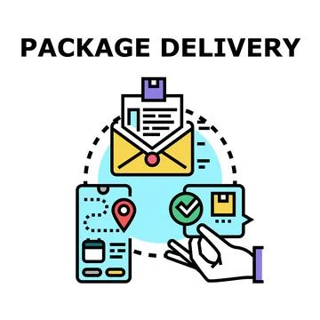 Package delivery process tracking shipment on smartphone Stock Illustration
