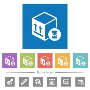 Package delivery in progress flat white icons in square backgrounds Illustrazione stock