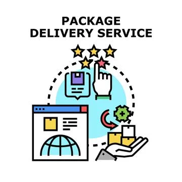 Package delivery service concept with online order tracking and customer rati Stock Illustration