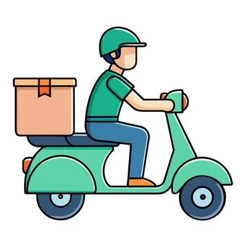 Package Delivery Service Worker Riding Scooter Stock Illustration