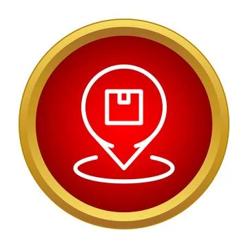 Package delivery tracking location pin icon on red button イラスト素材