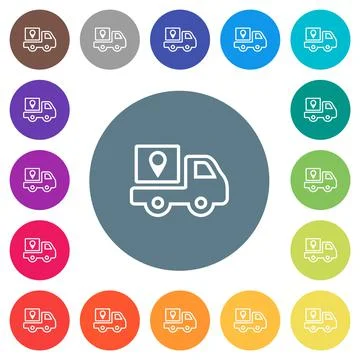 Package delivery tracking outline flat white icons on round color backgrounds Illustration