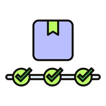 Package delivery tracking process with completion checkmarks イラスト素材