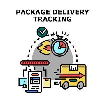 Package delivery tracking process with online logistics Stock Illustration