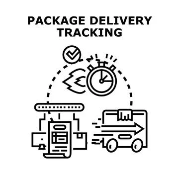 Package delivery tracking process with online logistics Stock Illustration