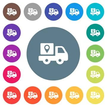 Package delivery tracking solid flat white icons on round color backgrounds 库存插图