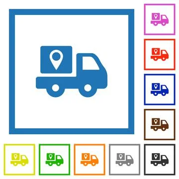 Package delivery tracking solid flat framed icons Stockillustratie
