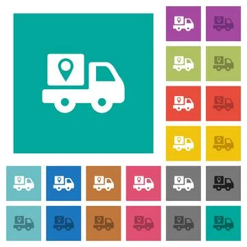 Package delivery tracking solid square flat multi colored icons Stock Illustration