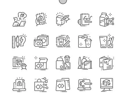 Package design Well-crafted Pixel Perfect Vector Thin Line Icons 30 2x Grid for Stock Illustration