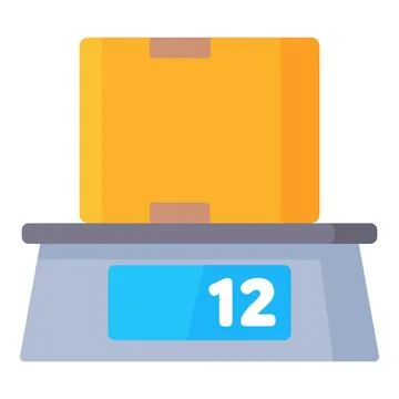 Package on a digital scale displaying weight for shipping, logistics, delivery Stock-Illustration