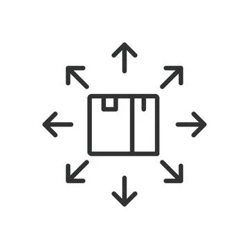 Package distribution icon in line design. package, distribution, logistics Illustration