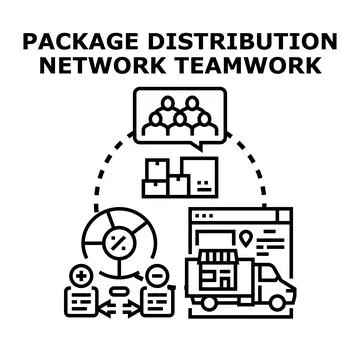 Package distribution network and supply chain teamwork Stock Illustration
