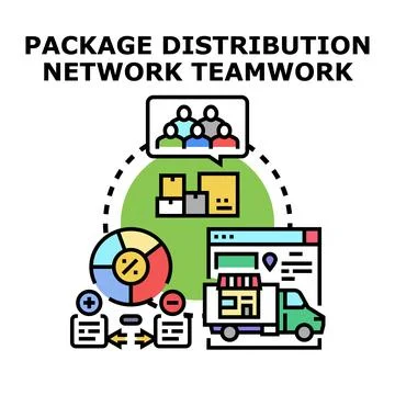 Package distribution network and supply chain teamwork Stock Illustration