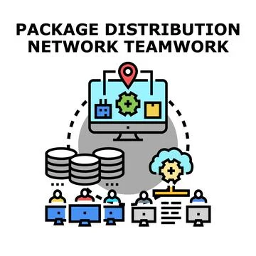 Package distribution network teamwork connecting global logistics Illustrazione stock