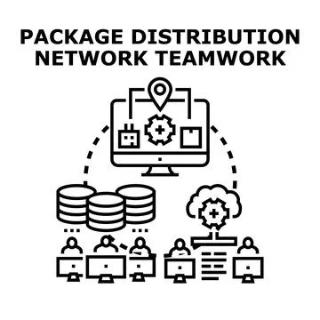 Package distribution network teamwork connecting global logistics Stock Illustration