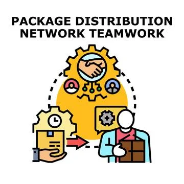 Package distribution network teamwork logistics concept Stock Illustration