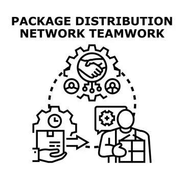 Package distribution network teamwork logistics concept Stock Illustration