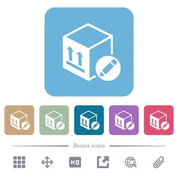 Package edit flat icons on color rounded square backgrounds 스톡 일러스트