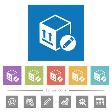 Package edit flat white icons in square backgrounds Stock Illustration